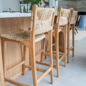 Teak Bar Chair with Natural Weaving – Elevated Craftsmanship for Modern Tropical Spaces